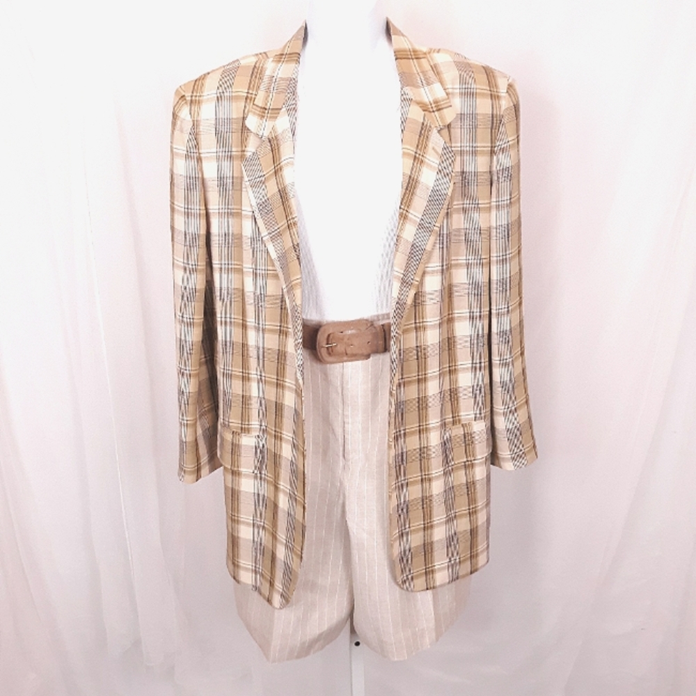 VTG 90s Light Academia Plaid Oversized Blazer And Highrise Short Set M